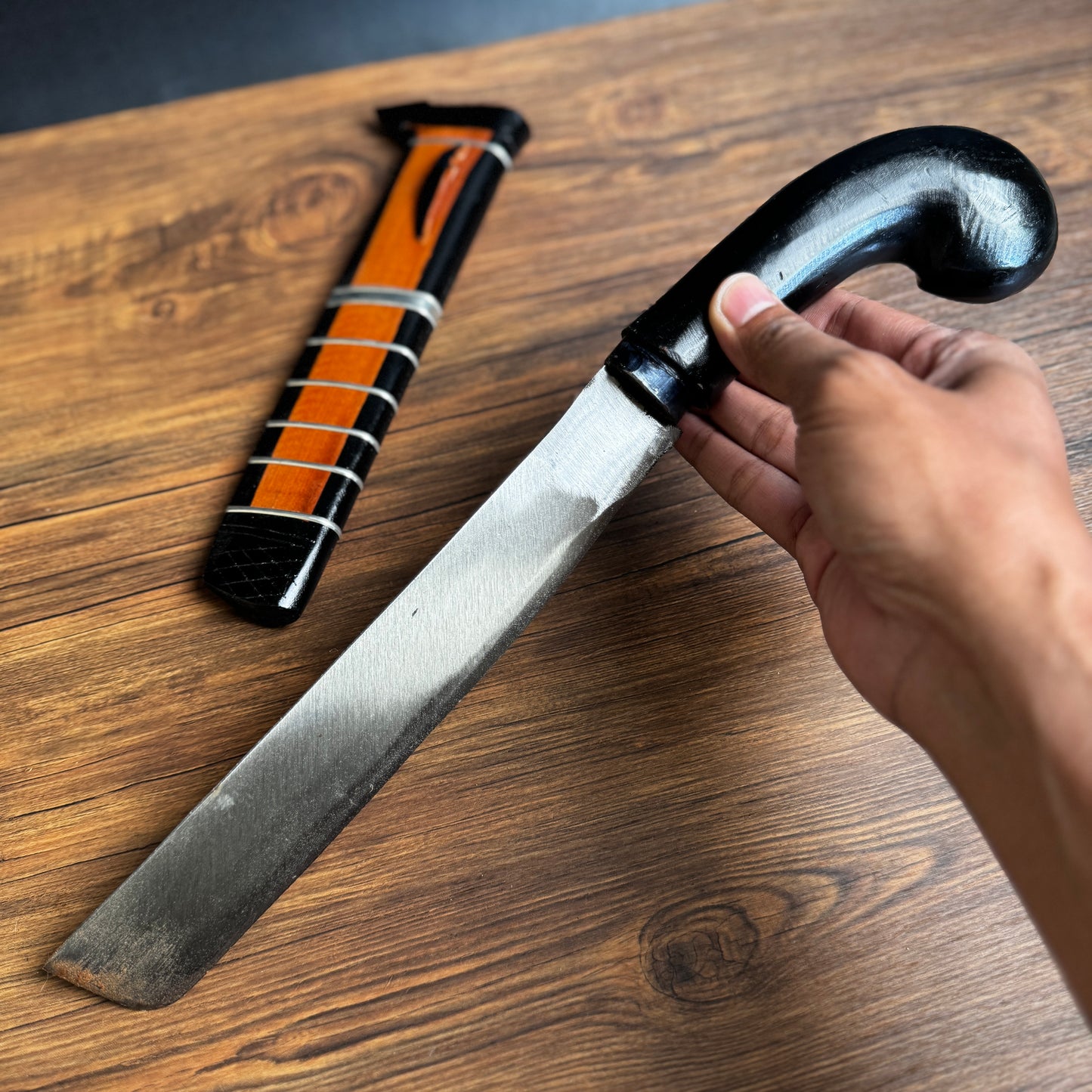 Machete Knife — Hand-Forged Spring Steel | Mahogany Sheath | Bushcraft | Camping