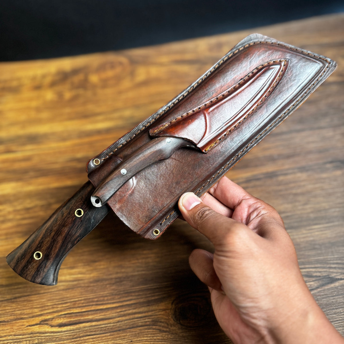 hand-forged meat and bone cleaver knife 5160 spring steel blade side profile