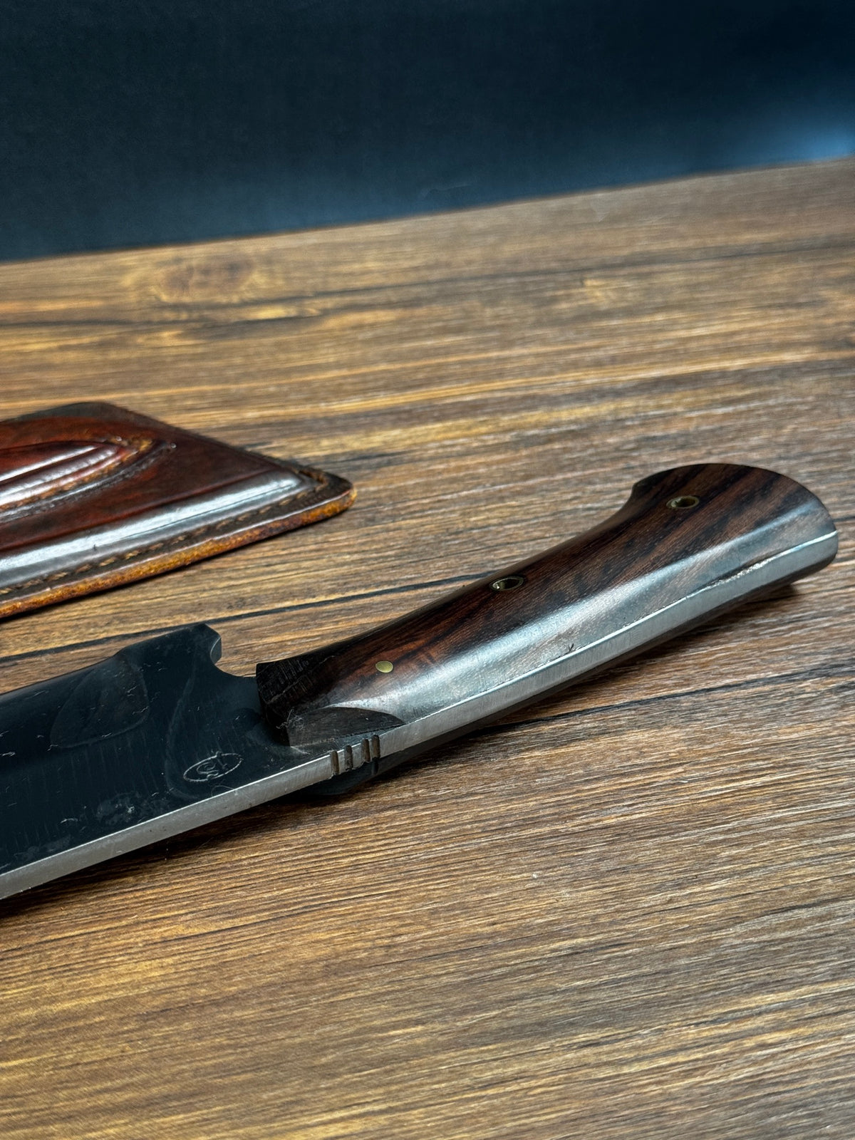 leather sheath hand-forged meat and bone cleaver knife hand stitched durable protection