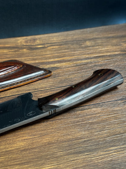 leather sheath hand-forged meat and bone cleaver knife hand stitched durable protection