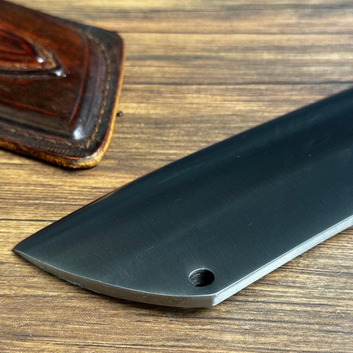 hand-forged meat and bone cleaver knife rosewood handle leather sheath complete set