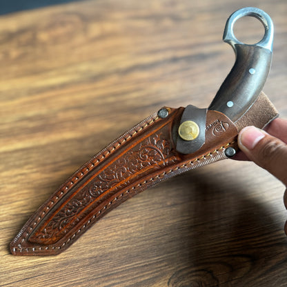 hand-forged skinning knife leather sheath carbon steel blade side profile