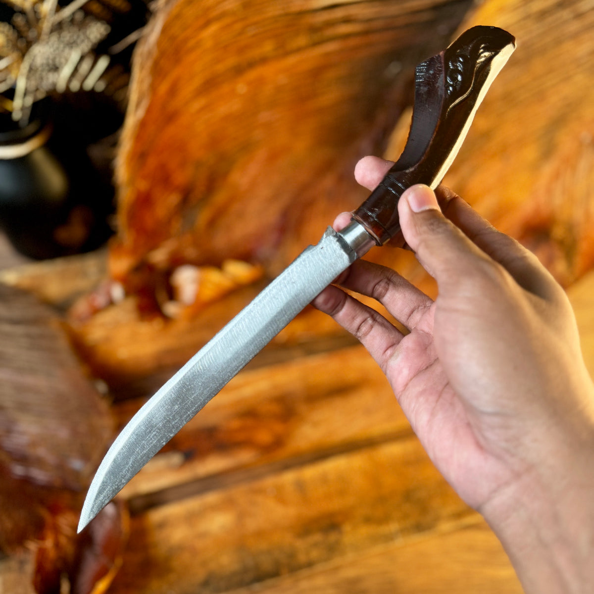 hand carved rasamala wood sheath hand-forged Indonesian Laduk knife batik motif
