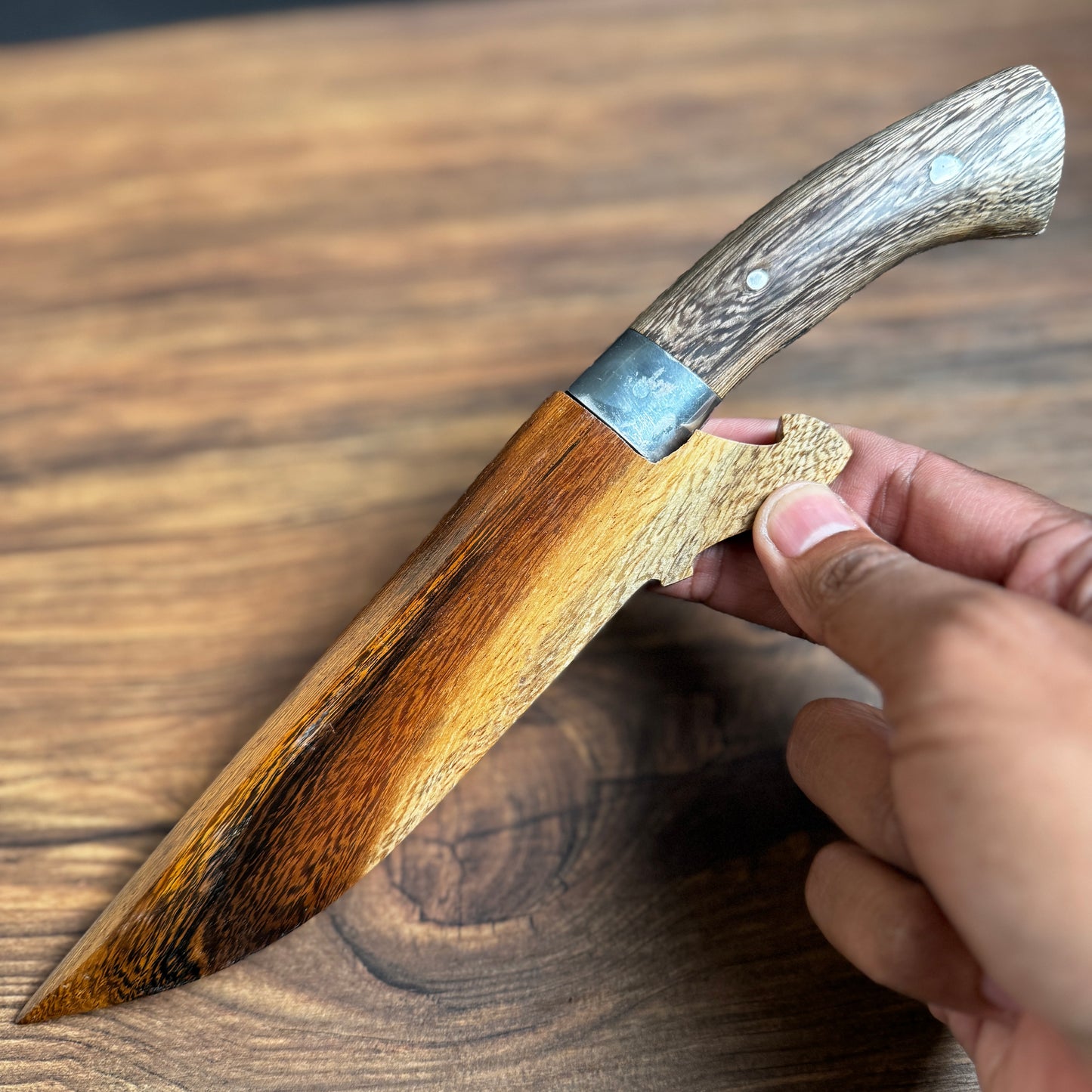 bushcraft knife spring steel full view hand forged