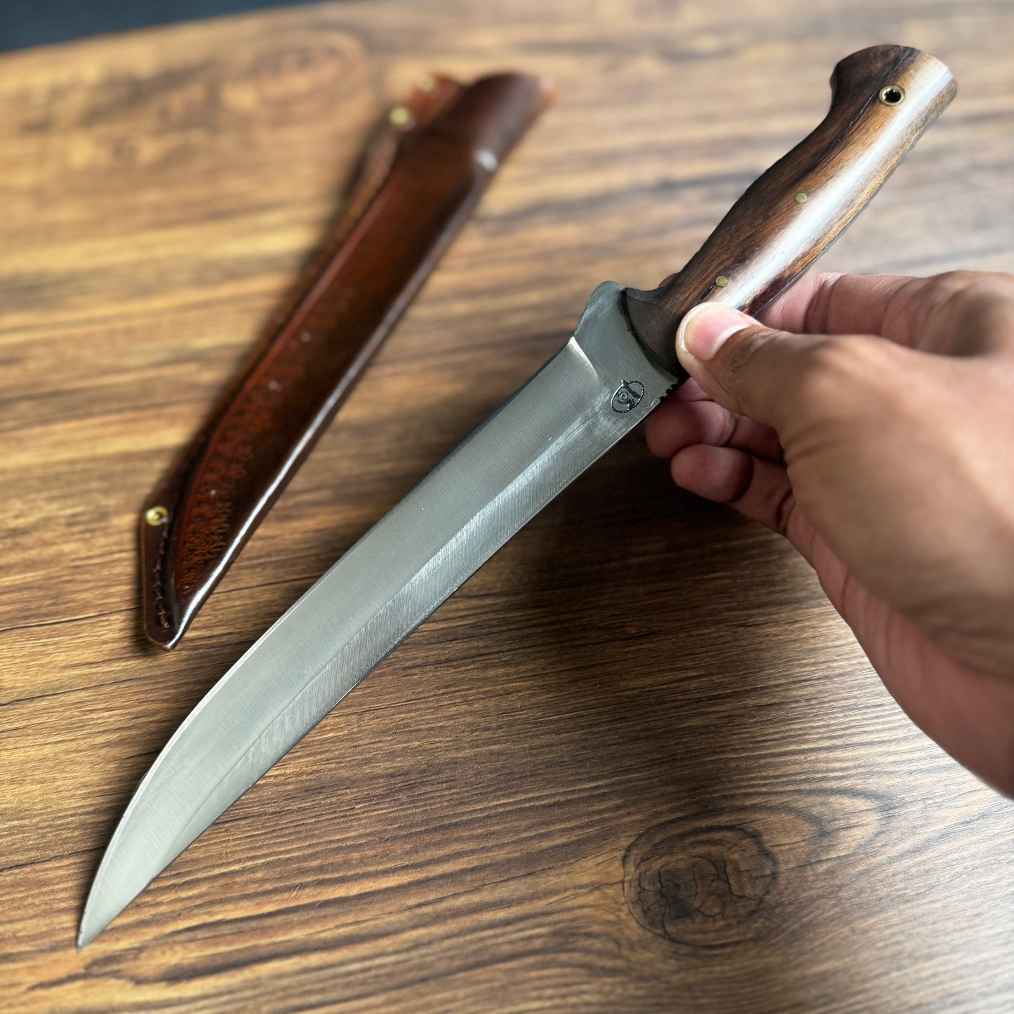 butcher knife spring steel blade side profile close up