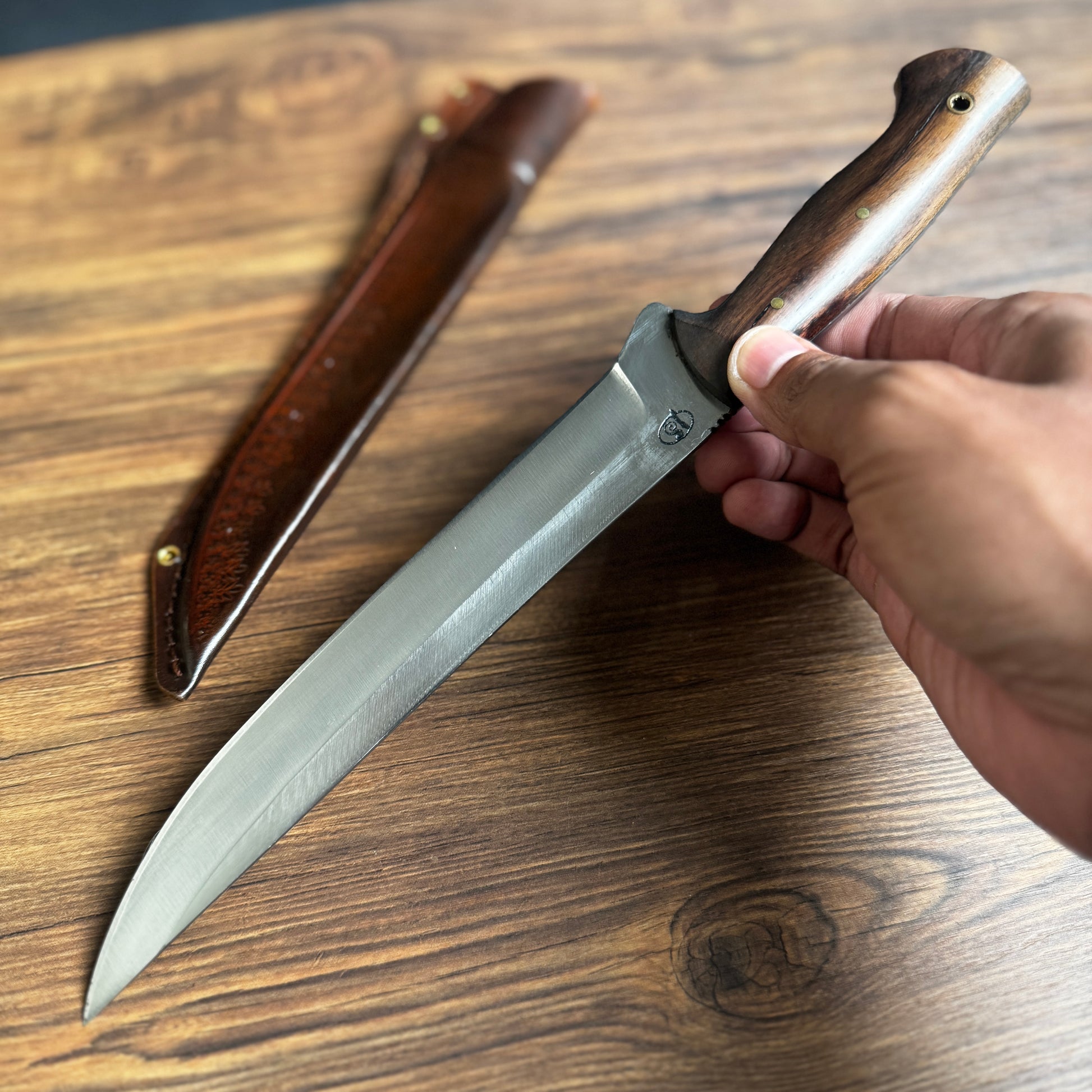 butcher knife spring steel blade side profile close up