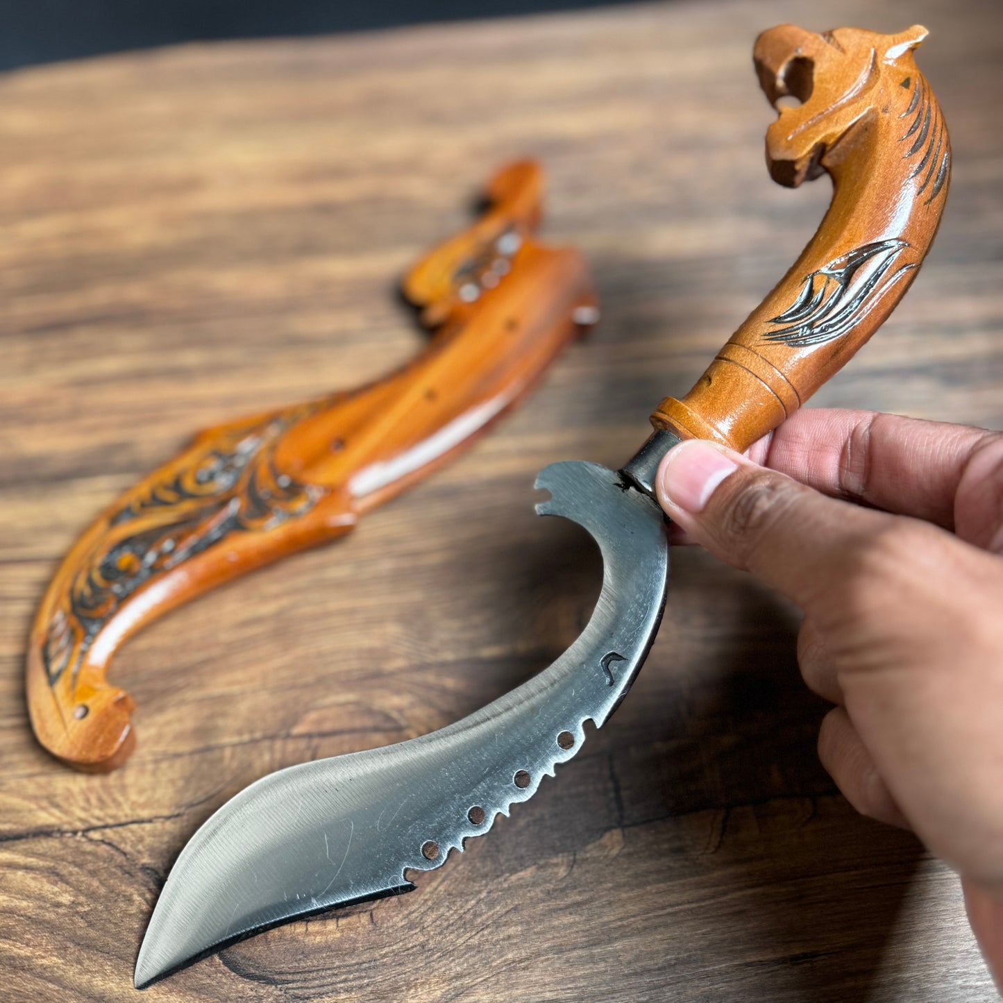 decorative dagger hand forged steel blade side profile close up
