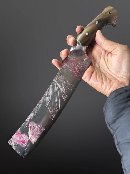 leather sheath butcher knife hand stitched traditional motif close up