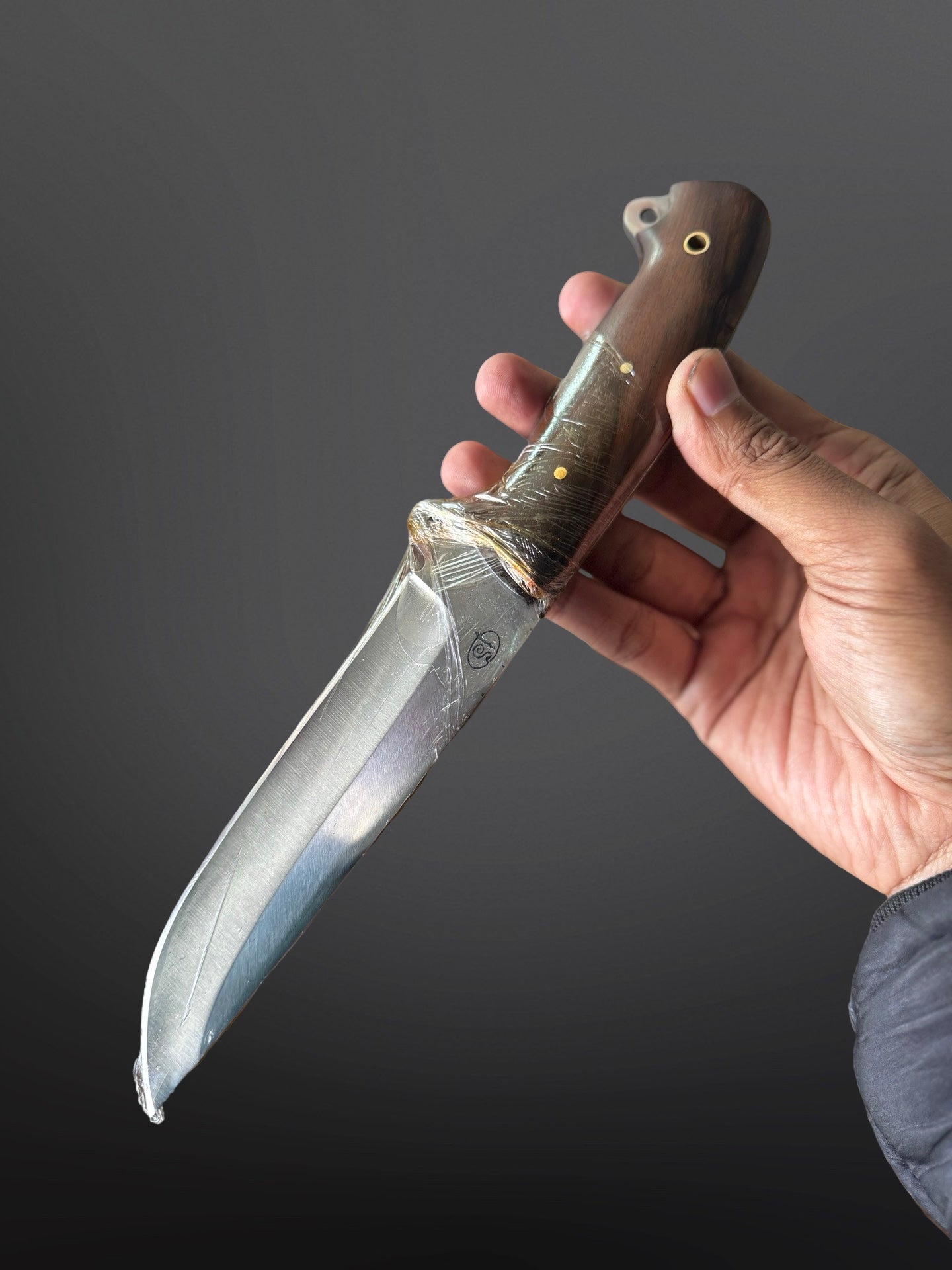 leather sheath hunting knife hand stitched pattern detail