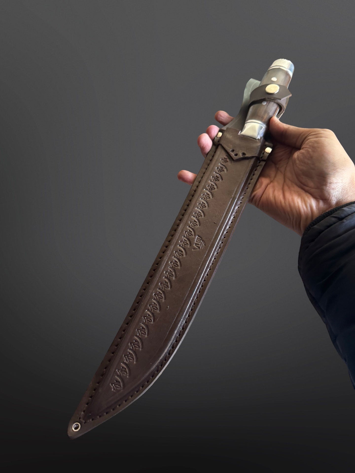 rosewood handle butcher knife traditional hand carved detail view