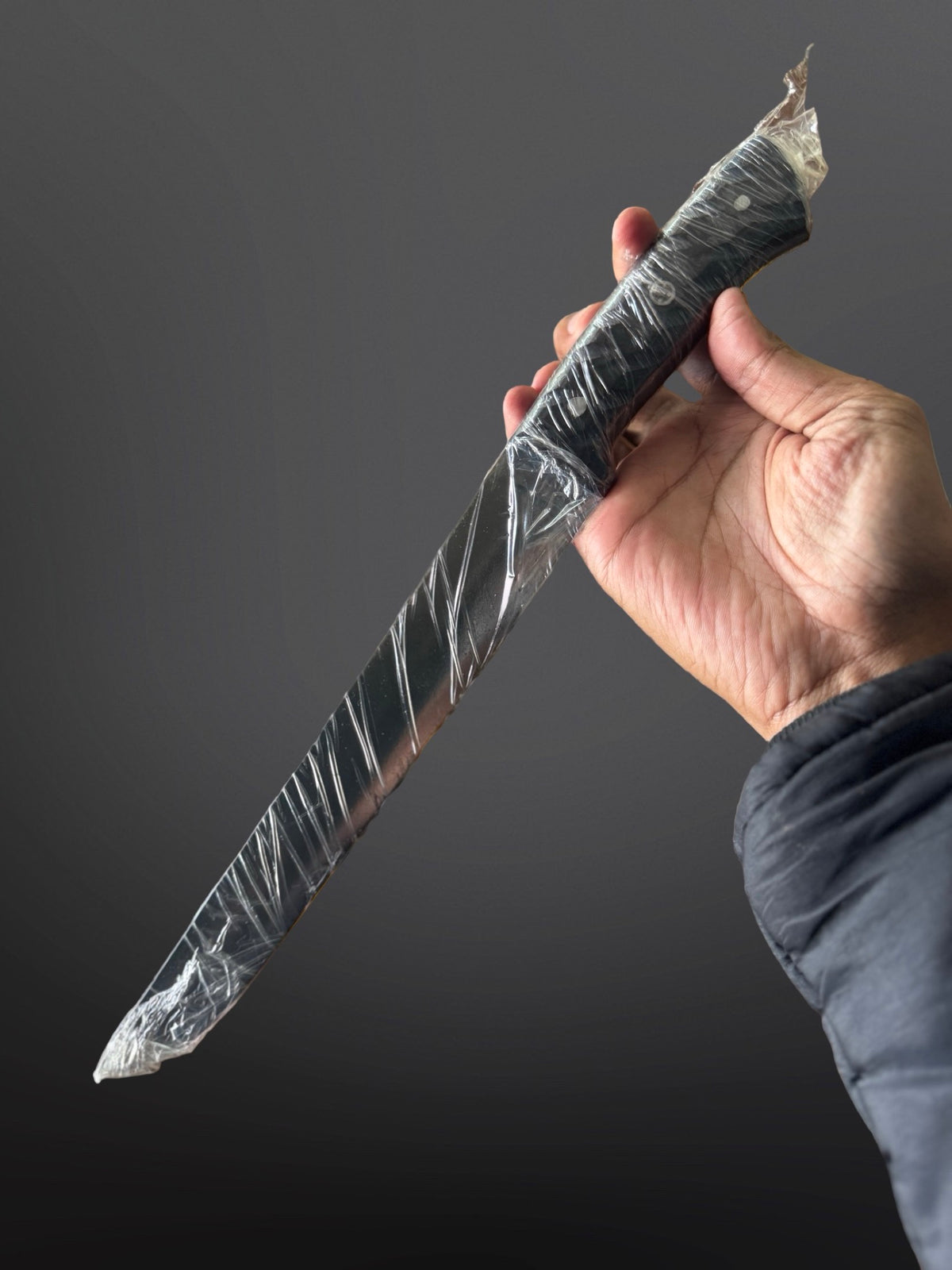 hand-forged fillet knife woven leather sheath hand stitched traditional pattern