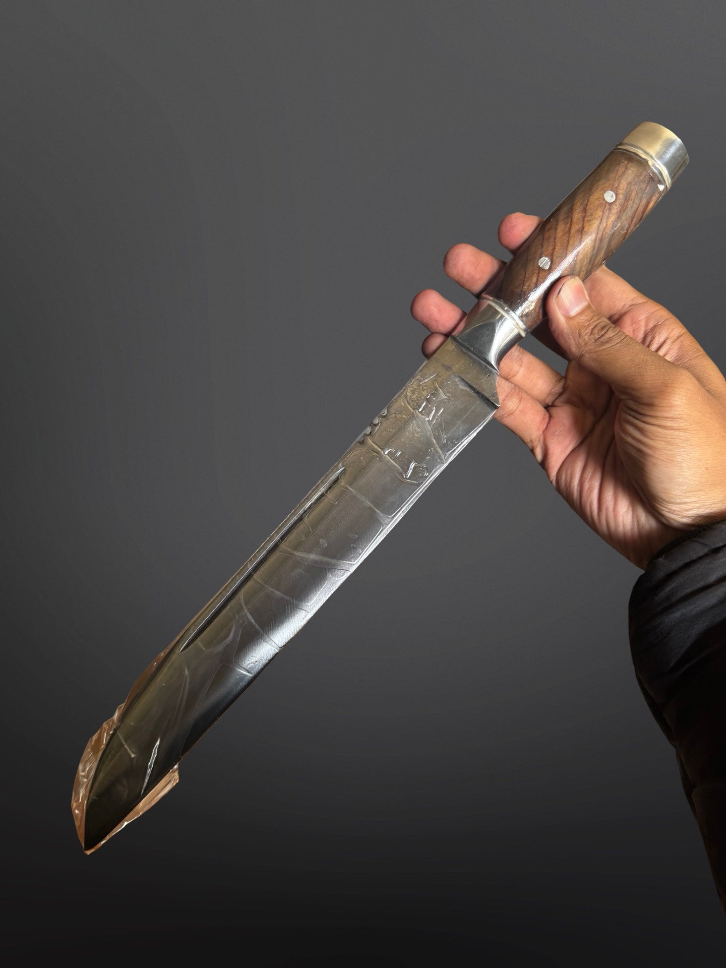 tooled leather sheath butcher knife hand stitched traditional motif pattern