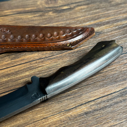 full tang hunting knife rosewood handle close up detail