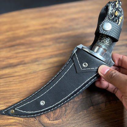 hunting knife hand forged spring steel curved blade side profile view