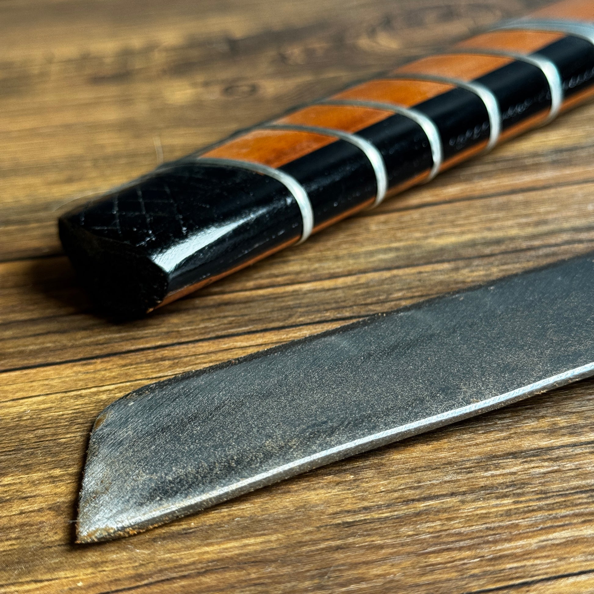 machete knife with mahogany sheath