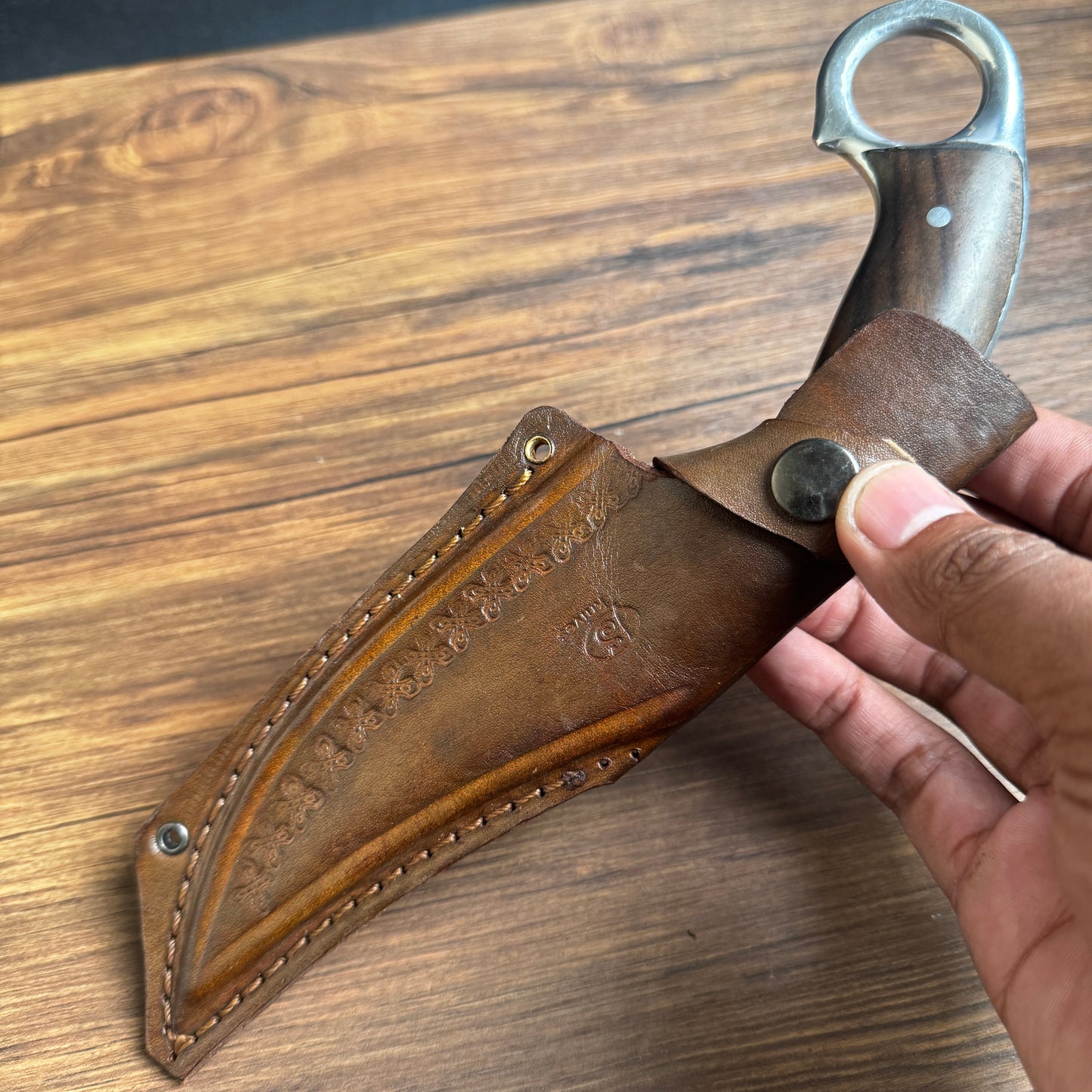 skinning knife spring steel full view hand forged